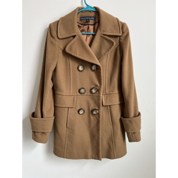 Kristen Blake Camel Wool Blend Double-Breasted Pea Coat Size 4 - Picture 1 of 12